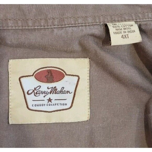 Men's Larry Mahan Cowboy Collection Brown Cotton Snap up Shirt Sz 4XT - Picture 4 of 8
